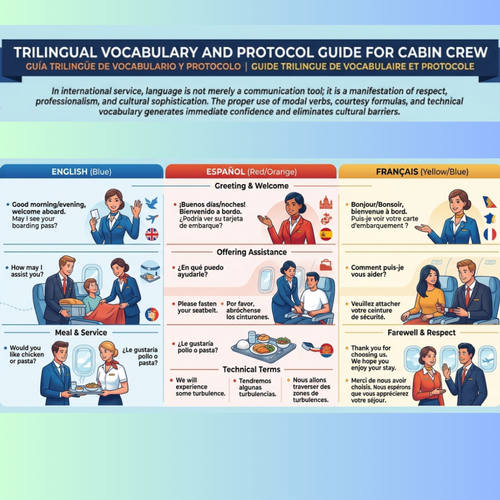Guía de Vocabulario y Protocolo Trilingüe para Tripulantes de Cabina